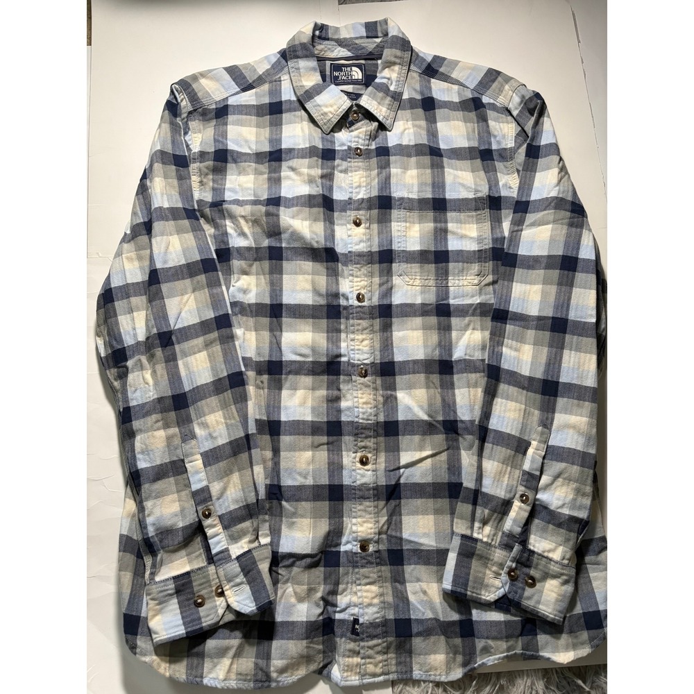 The North Face Flannel Shirt Mens XL Blue Plaid Button Up Long Sleeve Casual